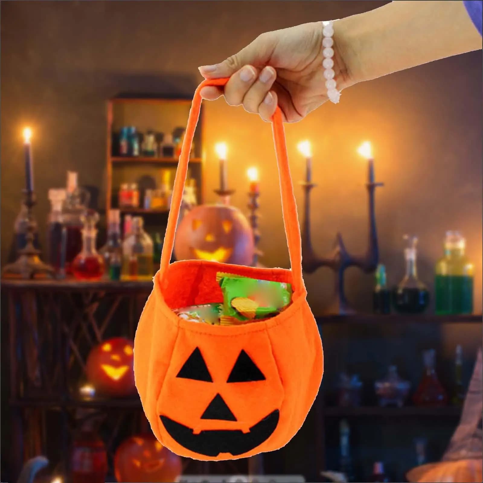 Halloween Pumpkin Bag Handbag Storage Bag Soft Fashion Reusable Candy Tote Bag
