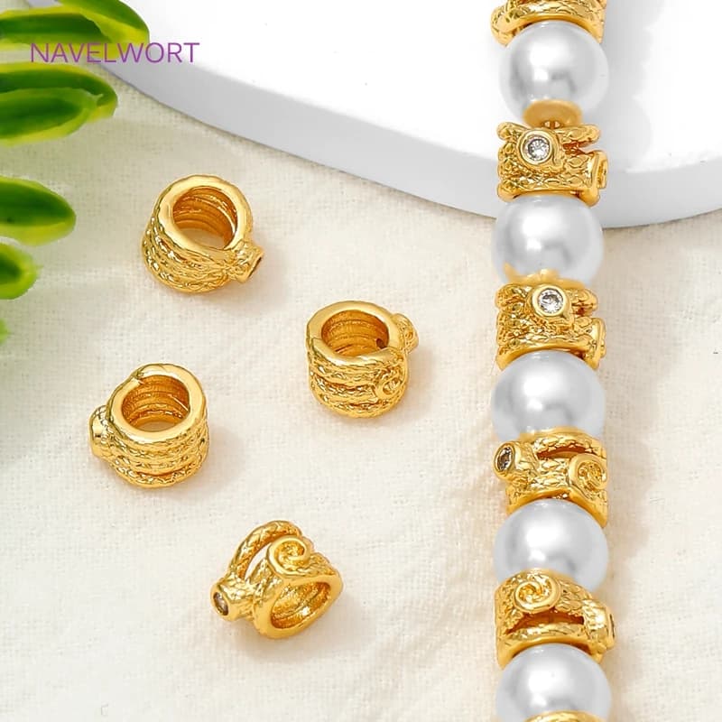 18K gold plated brass with zirconia beads for jewelry creation, beads separator, decorative beads, DIY bracelet accessories