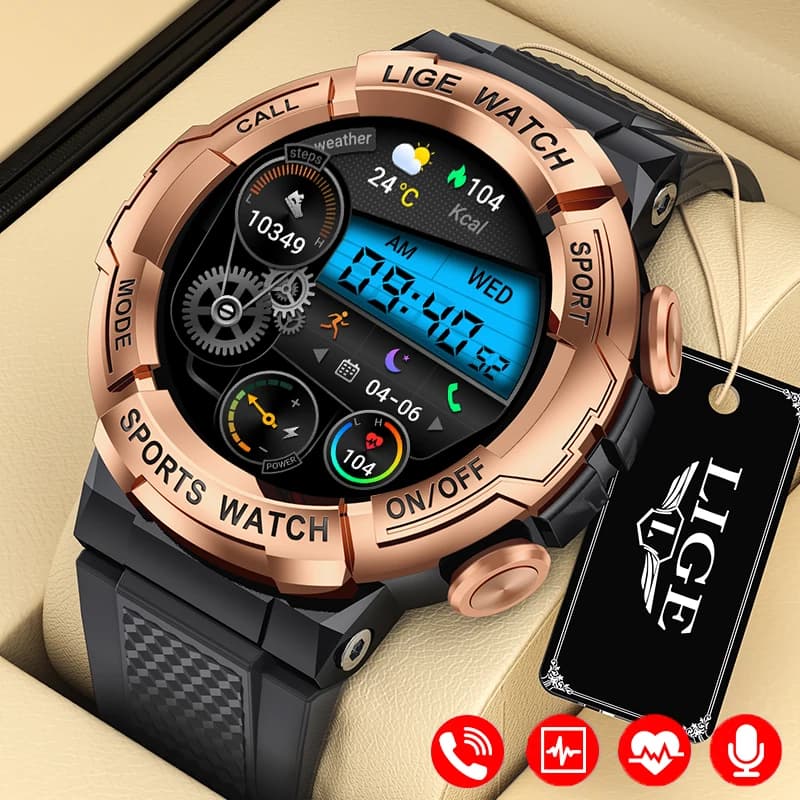 Smartwatch LIGE da Uomo per Sport all'Aperto, Braccialetto con AI Vocale, Chiamate Bluetooth, Monitoraggio Frequenza Cardiaca, Compatibile Android iOS, ECG, Regalo 2026