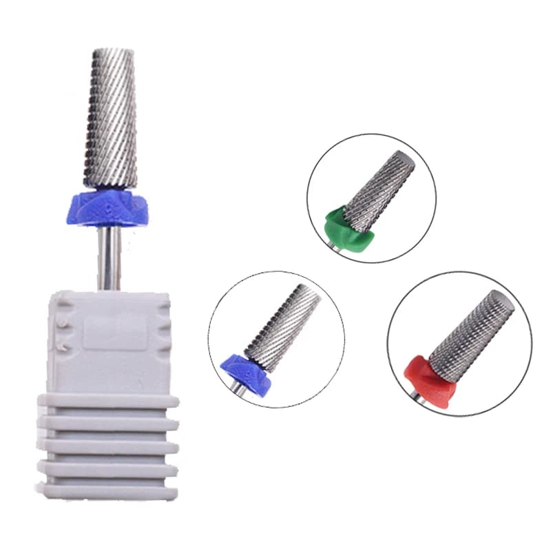 Argento piatto 2 vie 5 in 1 punte da trapano per unghie in carburo di sicurezza conico fresa rotativa in metallo duro per manicure Rimuovi gel