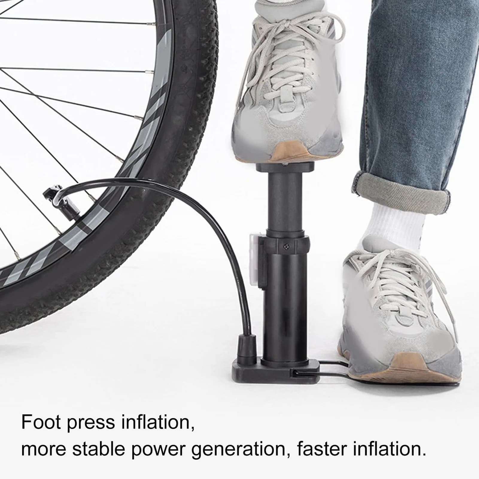 Pompa per Bicicletta a Pedale ad Alta Pressione in Lega di Alluminio con Base in Nylon e Tubo Staccabile, Gonfiatore per Pneumatici Facile da Usare per Moto e Veicoli