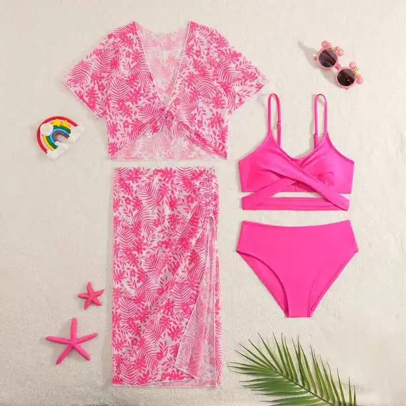 Swimwear for girls 2026: 4-piece bikini with top and beach dress, for girls and girls