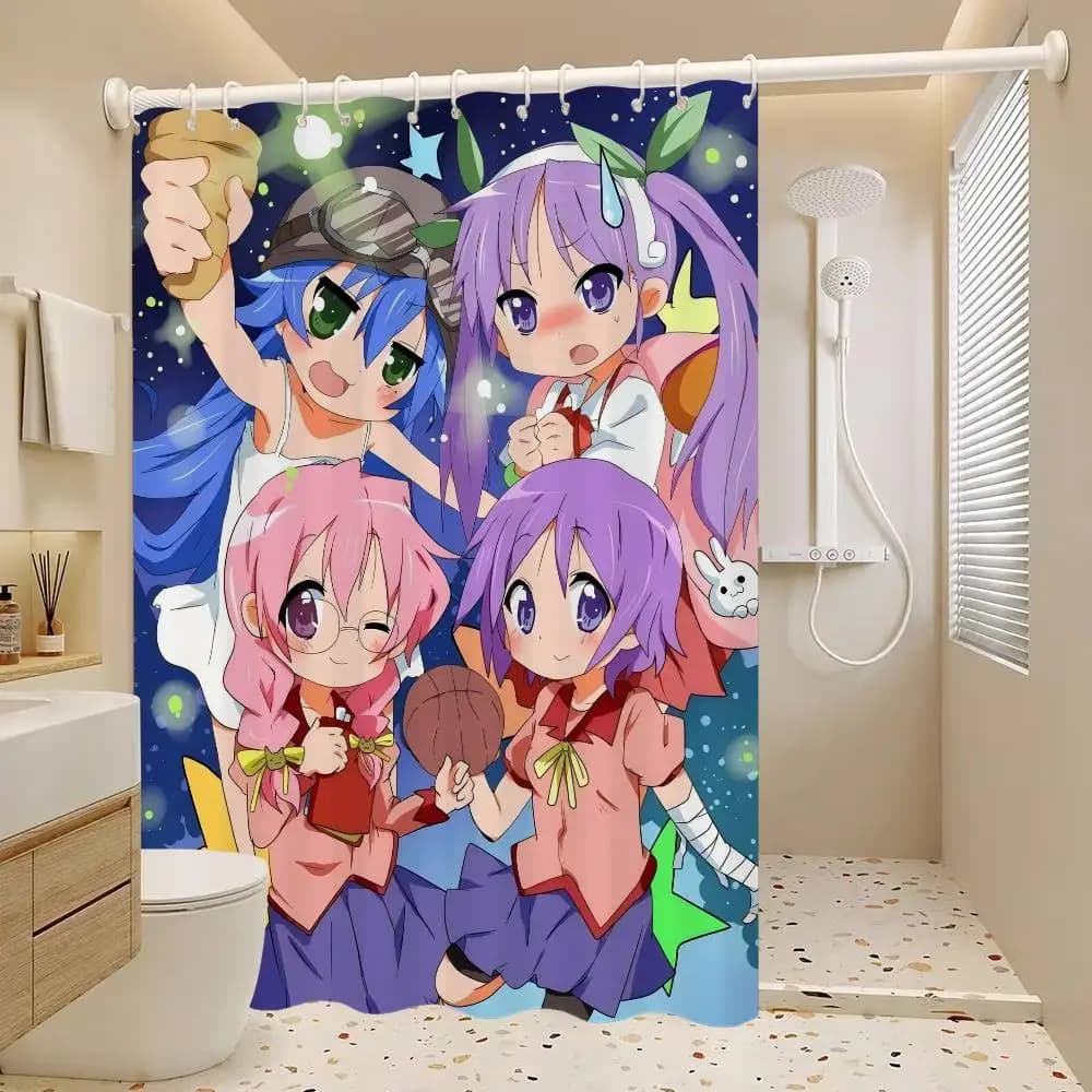 Popolare Anime carino L-lucky Stars tenda da doccia in poliestere impermeabile resistente alla ruggine occhiello facile da pulire pulire durevole