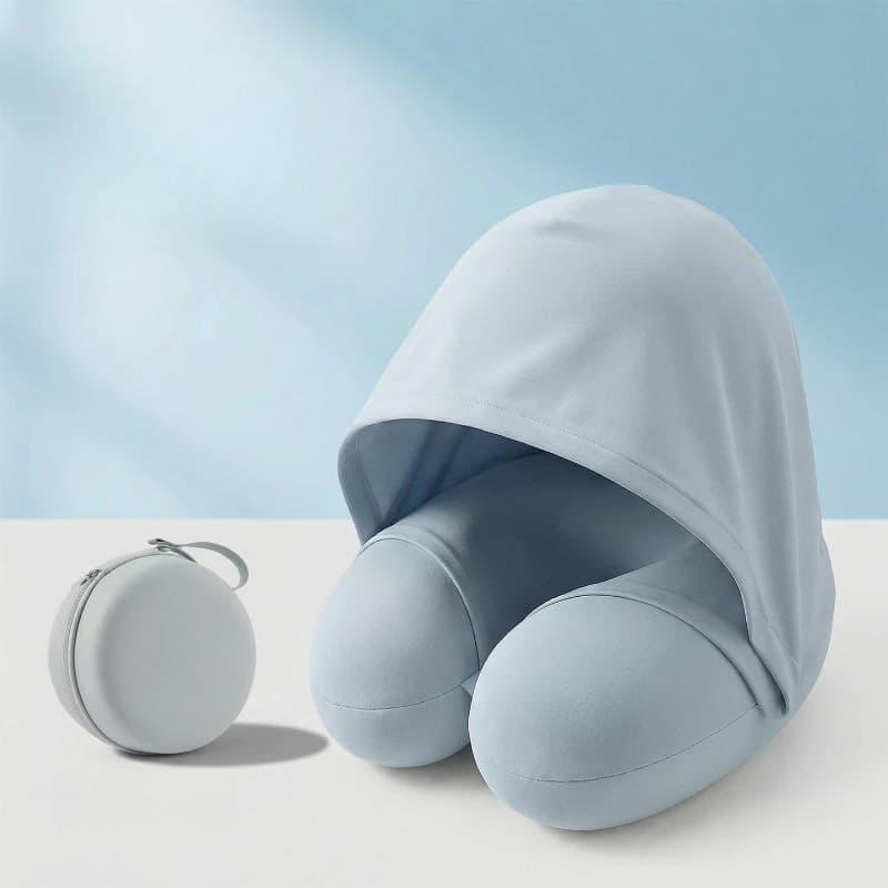 Hooded U-shaped Pillow Portable Neck Pillow Sleeping in The Car Summer Ice Silk U-shaped Head Airplane Travel Neck Pillow