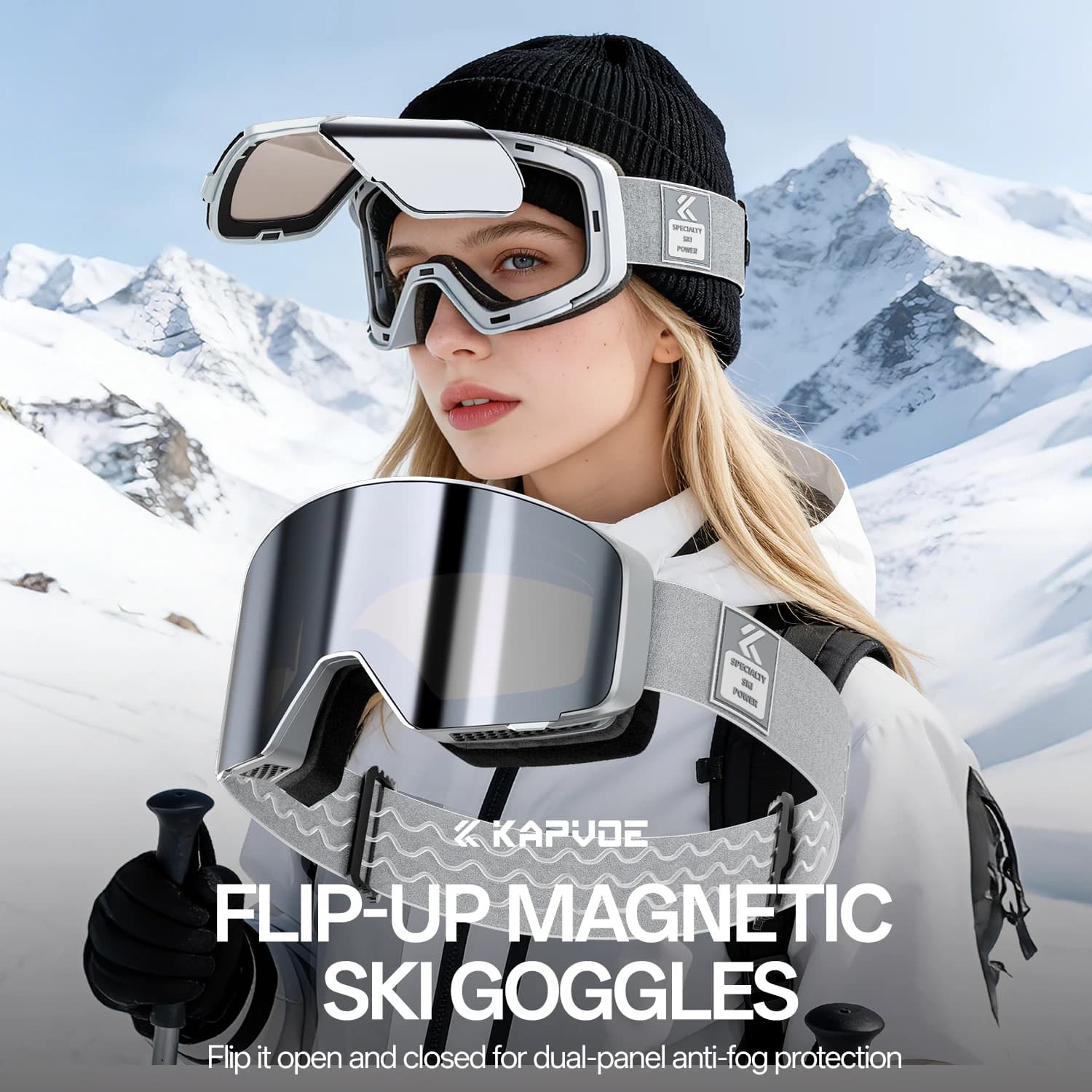 Occhiali da Neve Kapvoe con Lenti Magnetiche Ribaltabili Fotocromatiche, Antiappannamento per Sci e Snowboard, Protezione UV400 per Uomo e Donna