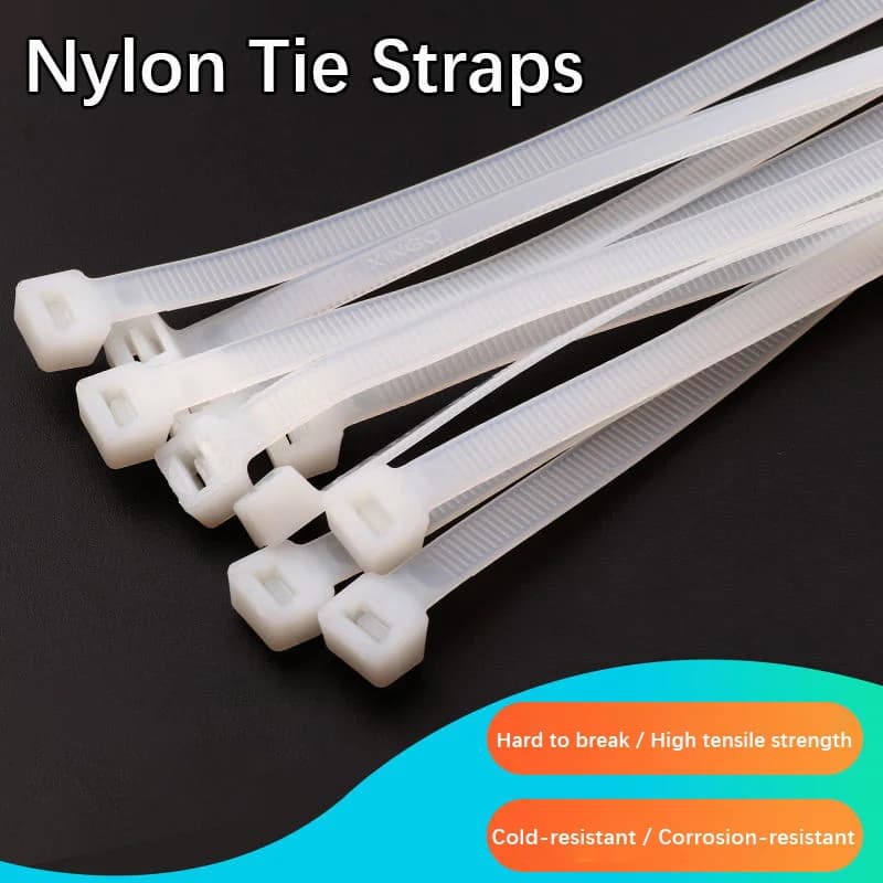 100/250/500/1000pcs White Nylon Cable Ties, Plastic Self-Locking Binding Straps with Clips, 4x200mm Fixed Wire Binding Straps