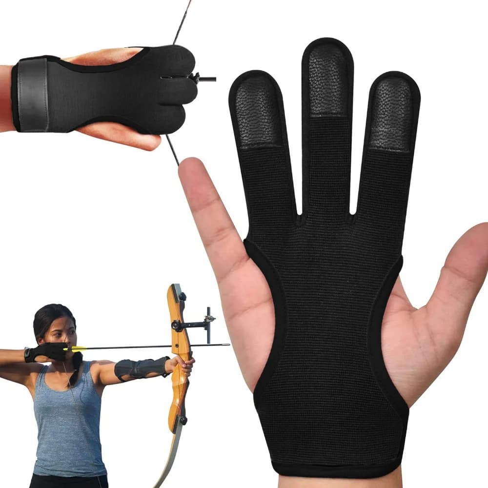 Guanto da tiro con l'arco a 3 dita, regolabile, in nylon traspirante, protezione per la mano, accessorio sportivo per tiro con l'arco all'aperto.