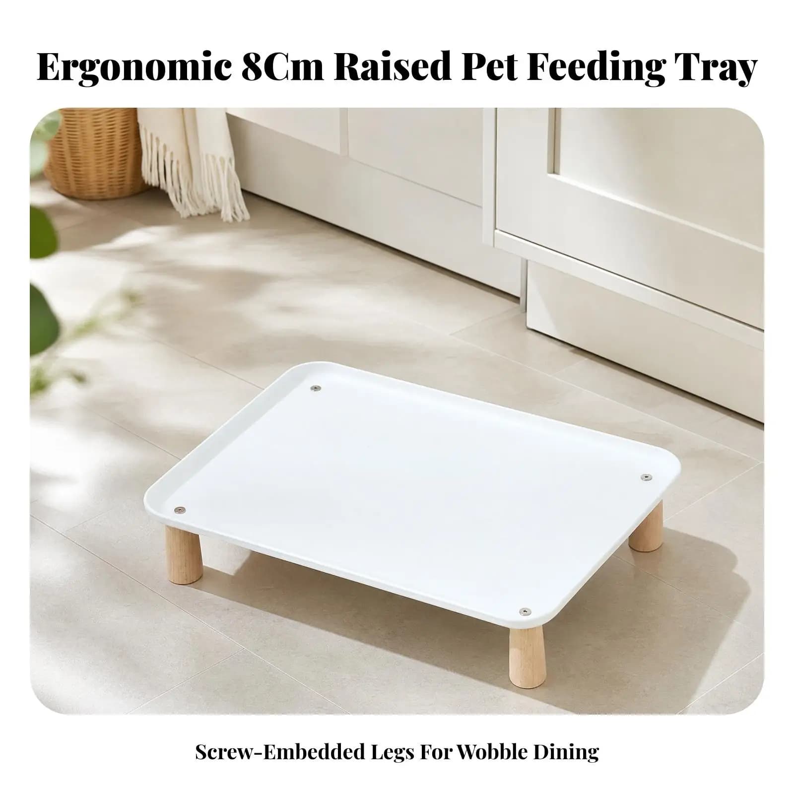 Raised Cat Food Bowl Stand with Wood Legs for Indoor Pets Ergonomic Elevated Feeder with Spill Rim