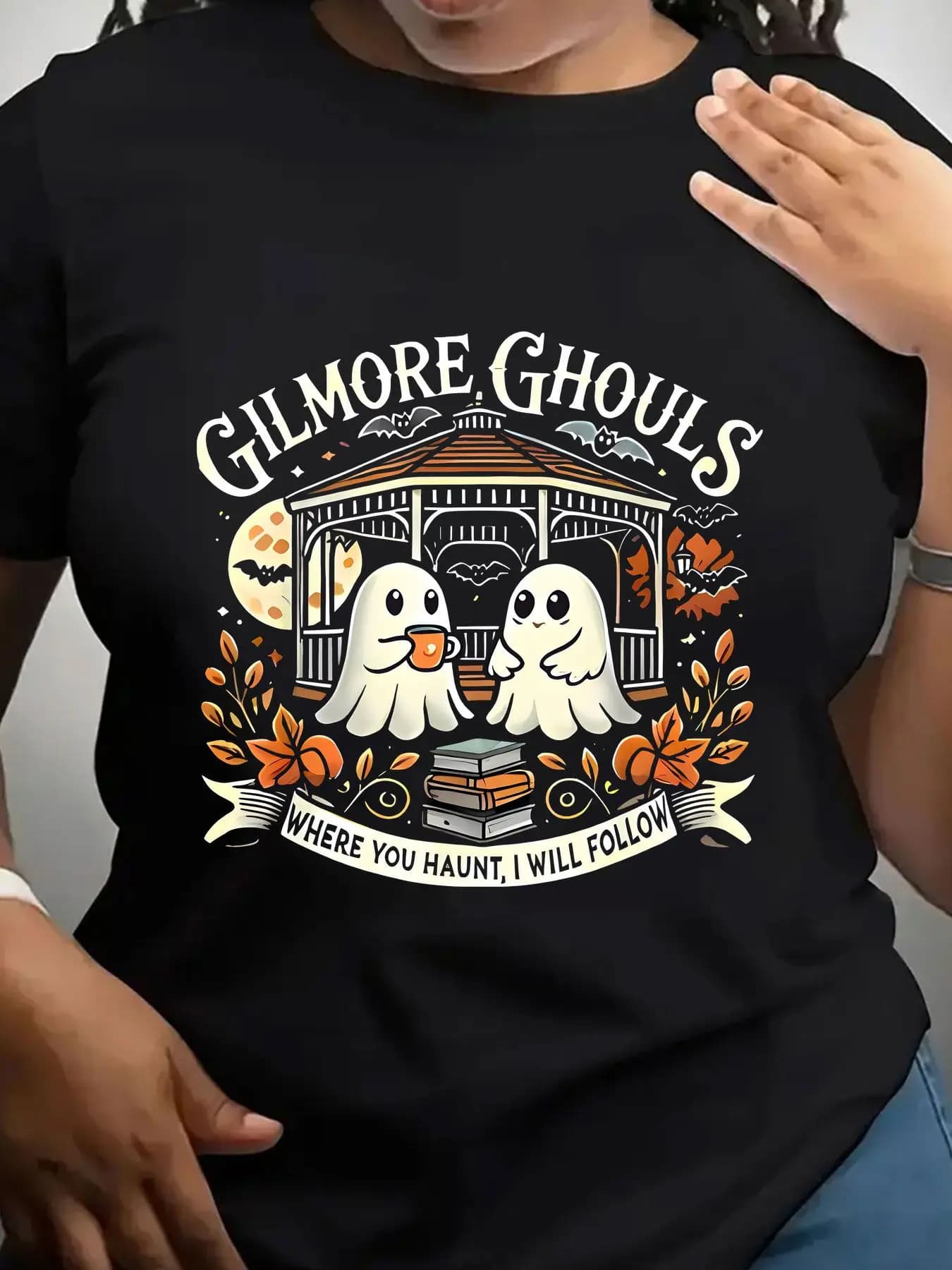 Women's Trendy Crew Neck T-Shirt Gilmore Ghouls Where You Haunt Suitable for Casual Sportswear