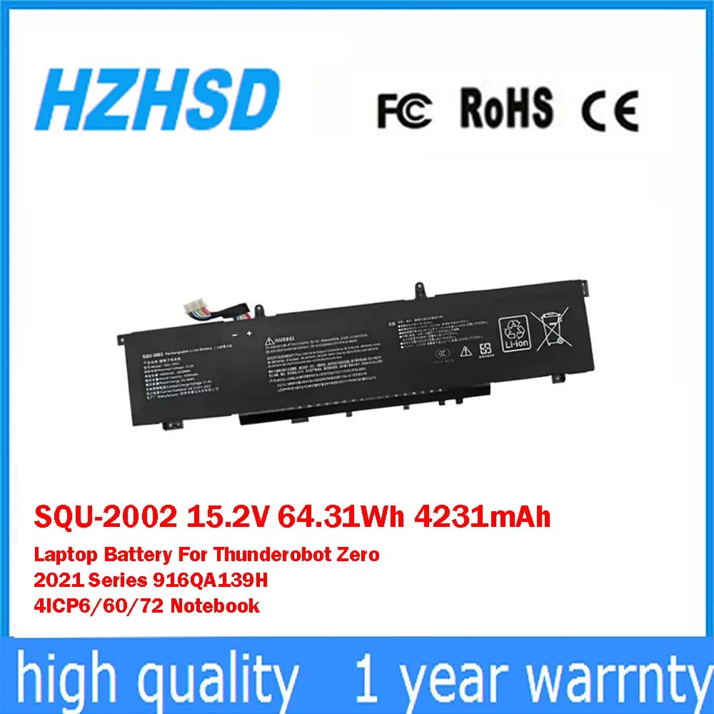 SQU-2002 15.2V 64.31Wh 4231mAh Batteria del computer portatile per Thunderobot Zero 2021 Serie RTX3060 916QA139H 4ICP6/60/72 Notebook