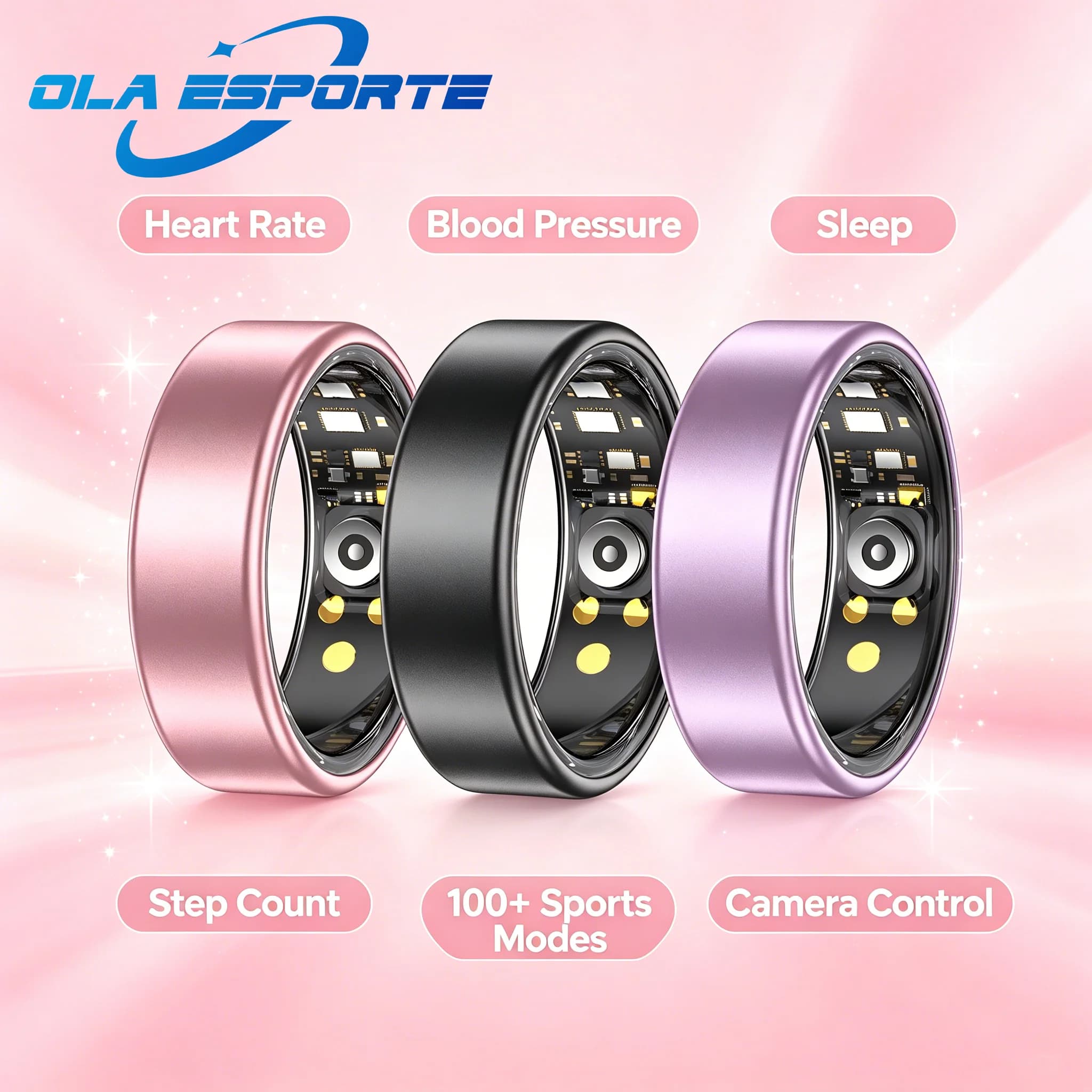 Anello intelligente per tutte le taglie (6-14) per donne e uomini, cardiofrequenzimetro, monitor della pressione sanguigna, impermeabile, scatta foto, controllo smart ring, sport.