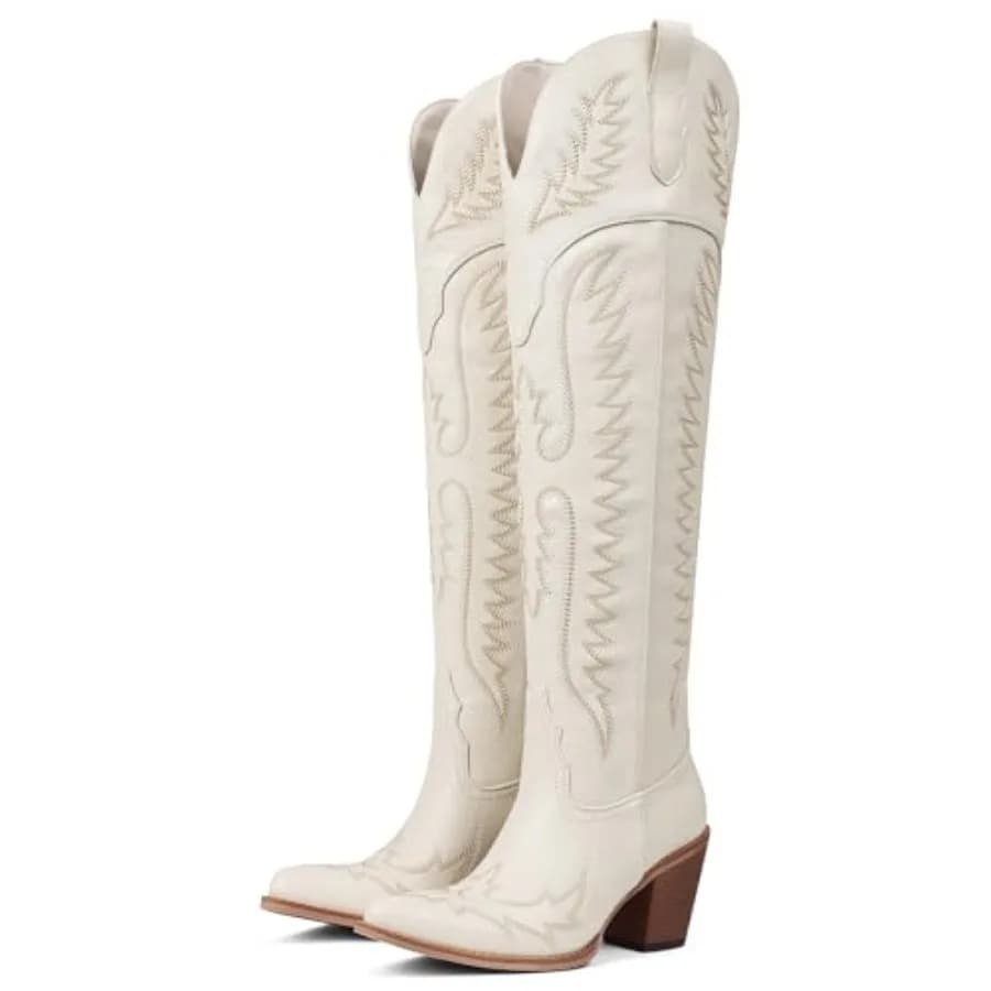 Stivali da cowboy CELNEPHO da donna sopra il ginocchio, stivali western con ricamo classico, tacco grosso, chiusura a zip, punta quadrata, alla moda