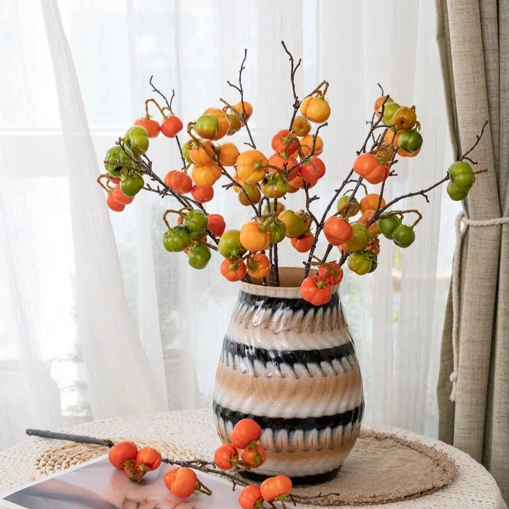 Rami di Zucca Artificiali Realistici, Zucca Simulata in Schiuma Fatta a Mano, Elegante Composizione Floreale, Piante Finte