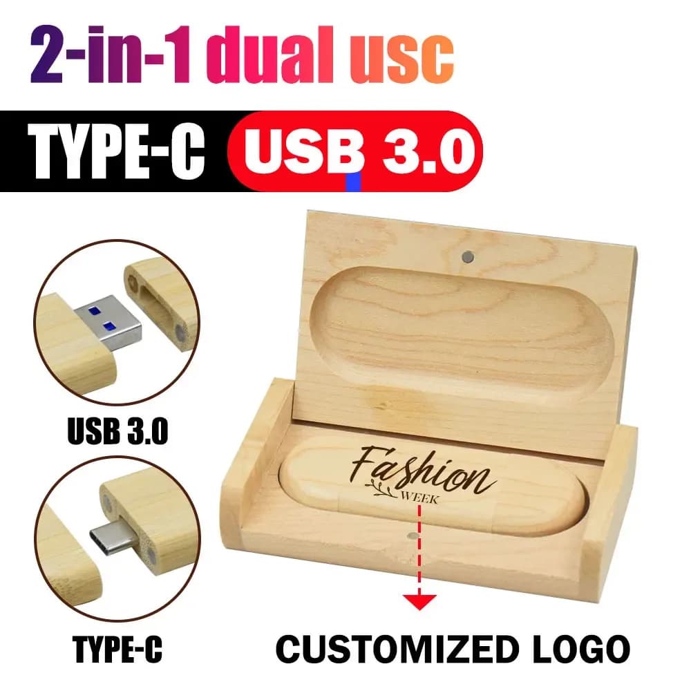 Chiavetta USB TYPE-C Memory Stick 2 in 1 Chiavetta USB 3.0 in legno 4 GB 8 GB 16 GB 32 GB 64 GB 128 GB Pen Drive Logo gratuito Regali di nozze
