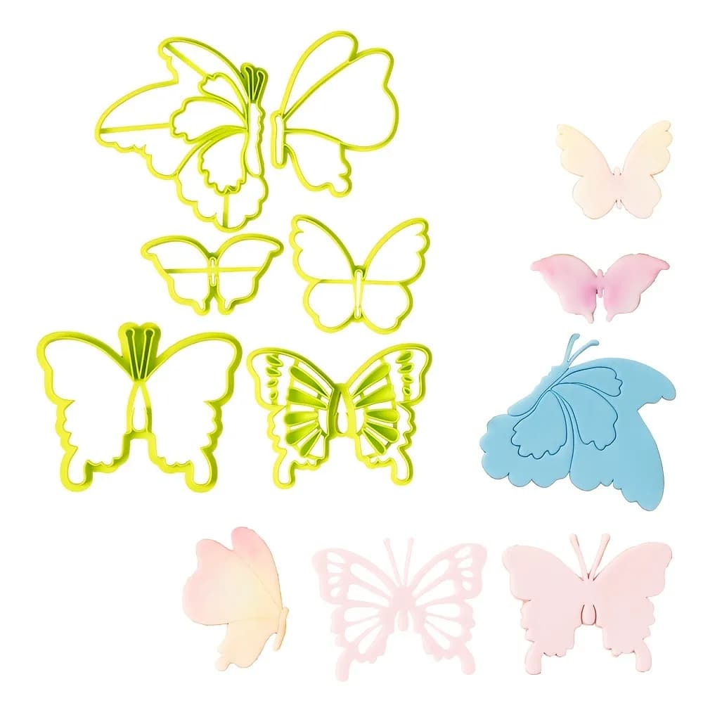 6Pcs 3D Butterfly Cookie Cutter Set Plastic Hollow Stamps for DIY Sugarcraft, Fondant & Clay Molds, Cake Decorating Baking Tools