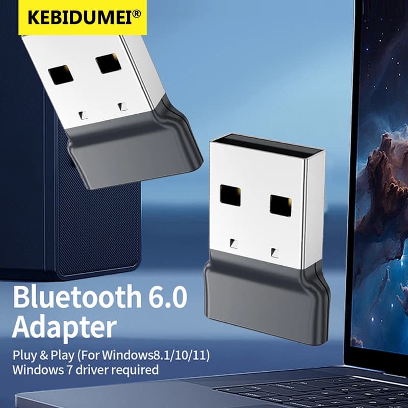 Adattatore USB BT KEBIDUMEI Plug and Play, Dongle Bluetooth 6.0 per PC, Altoparlanti, Mouse, Musica, Audio, Ricevitore e Trasmettitore USB