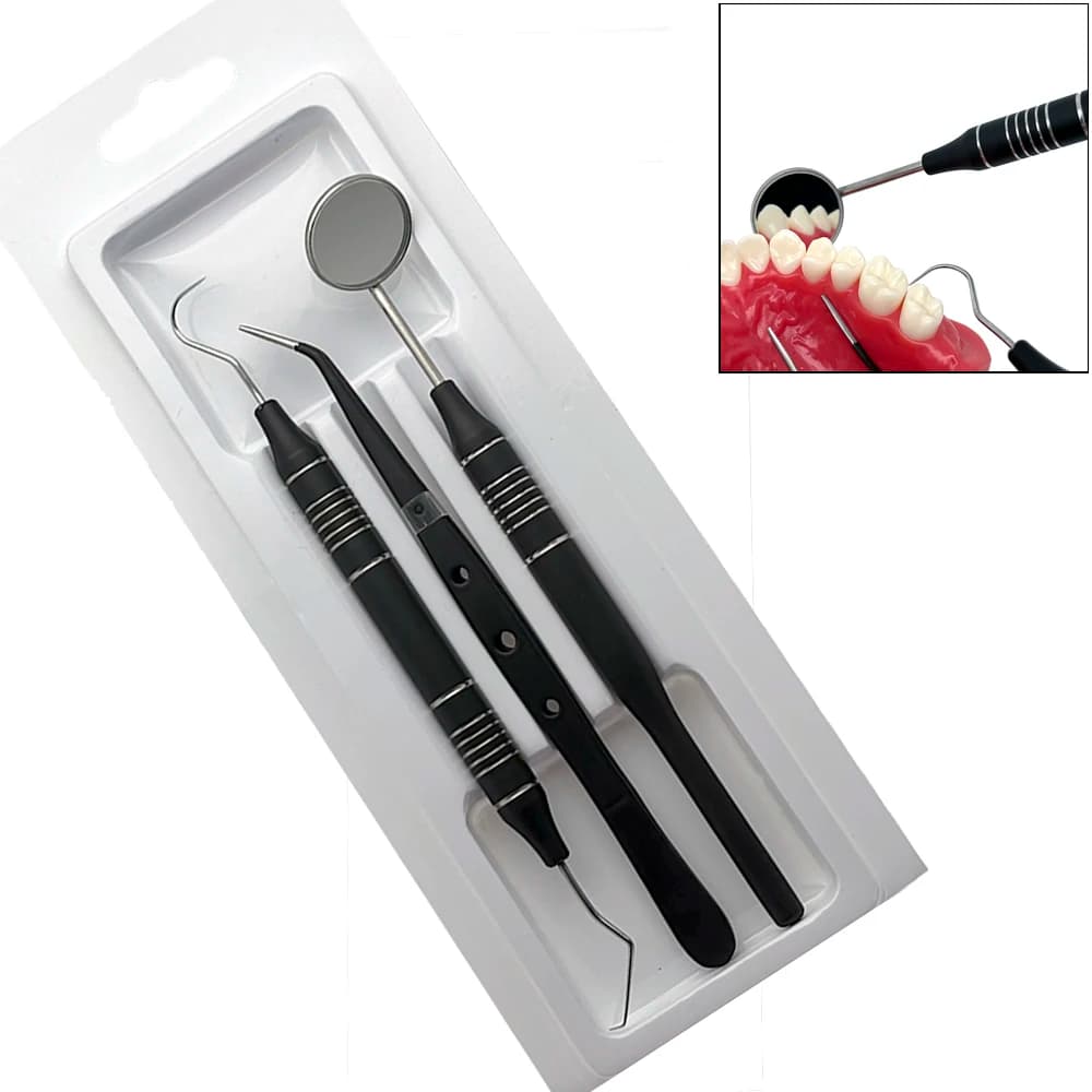 3 Pz/set Specchio Dentale kit Specchio Per La Bocca Sonda Gancio Pick Pinzette In Acciaio Inox Strumenti Dentali Dentista Pulizia Dei Denti