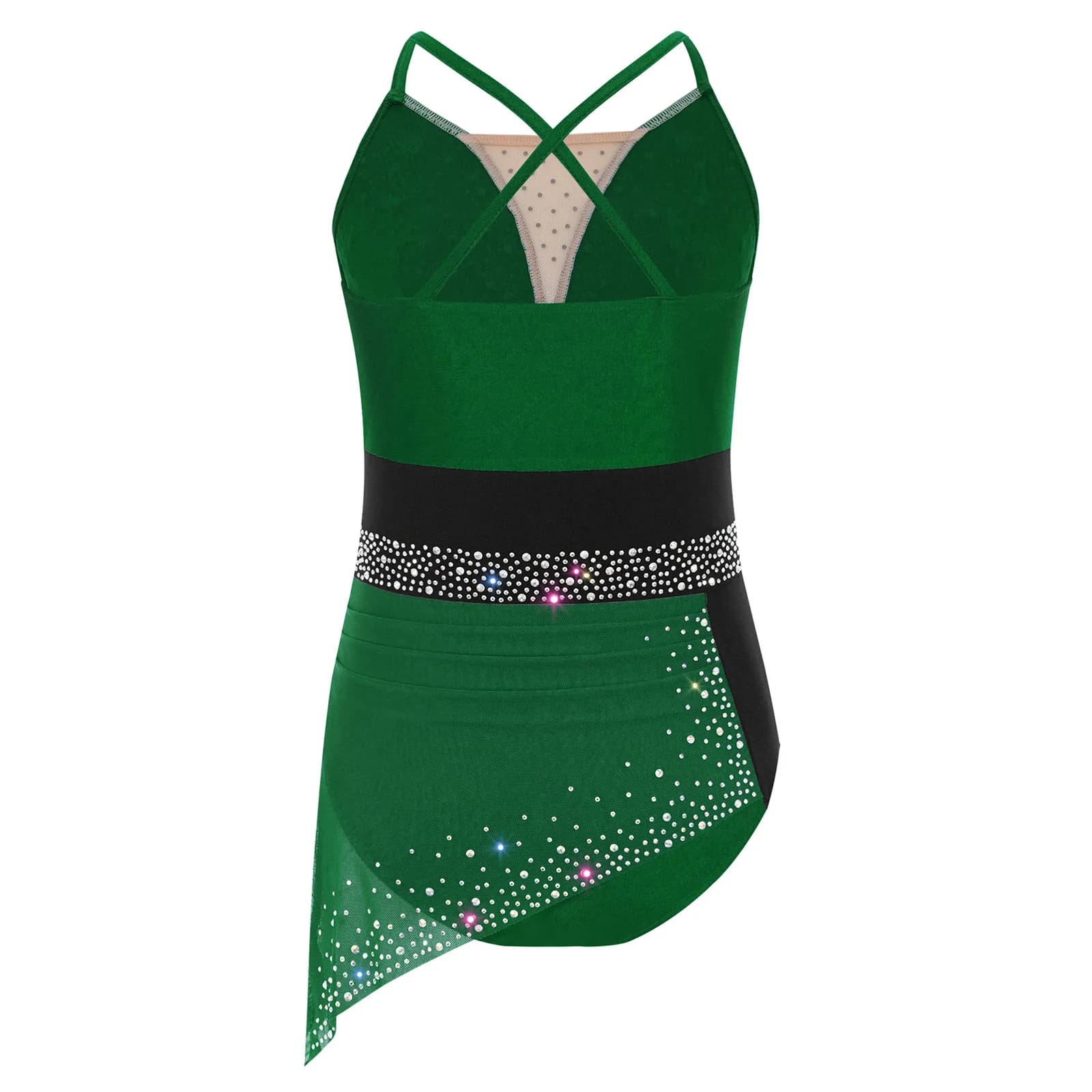 Body increspato per bambina, vestito da spettacolo, pattinaggio artistico, ginnastica, vestito, strass, balletto, danza lirica