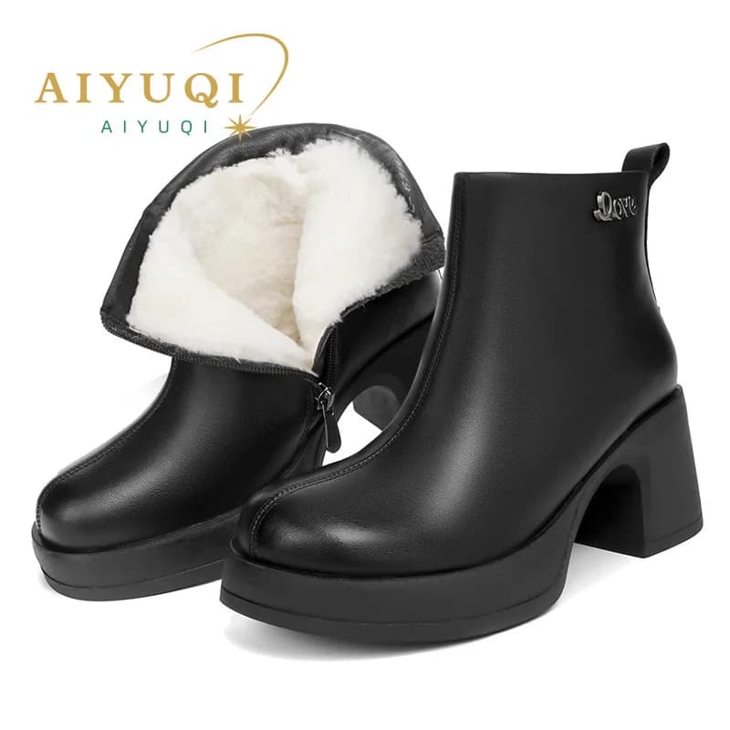 AIYUQI Women's Ankle Boots Genuine Leather 2026 New Natural Wool Warm Women's Winter Boots Platform Fashion Women's Ankle Boots