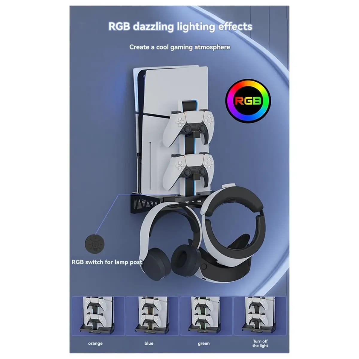 Supporto di Ricarica OKgood con Ventola di Raffreddamento, Stazione di Ricarica per Console PS5/Nuova PS5 Slim (Versione Disco e Digitale), Supporto per Cuffie