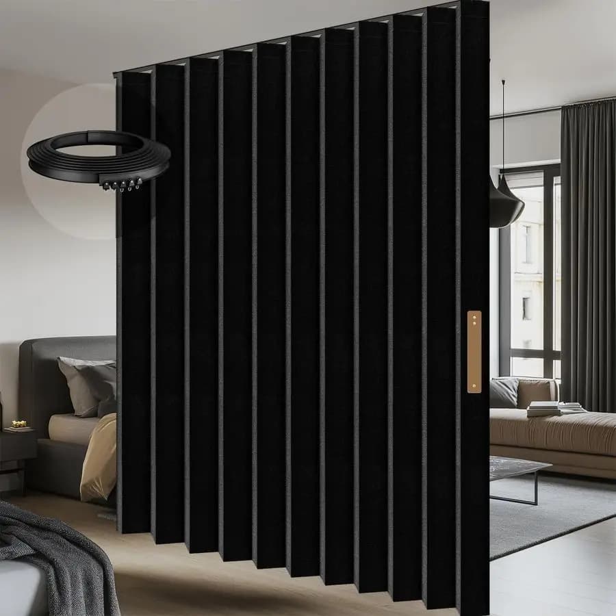 Curtains with flexible ceiling rail, for total privacy and sound insulation, suitable for bedroom