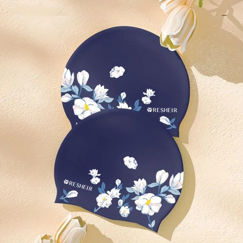 Rose Flower Swimming Cap Long Hair Vintage Style Printed Swimming Cap Lightweight Breathable Silicone Swimming Cap Women