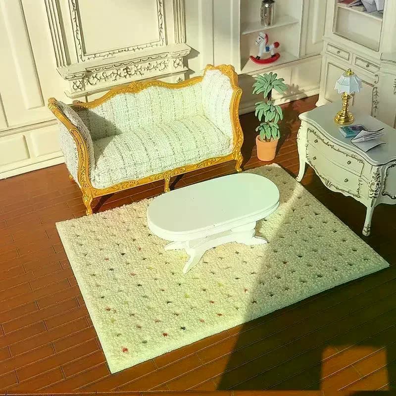 1: 12 Casa delle bambole in miniatura Tappeto di peluche Tappetino soffice Modello Fotografia Prop Bambini Giochi di imitazione Giocattoli Casa delle bambole Mini Decorazione Regali