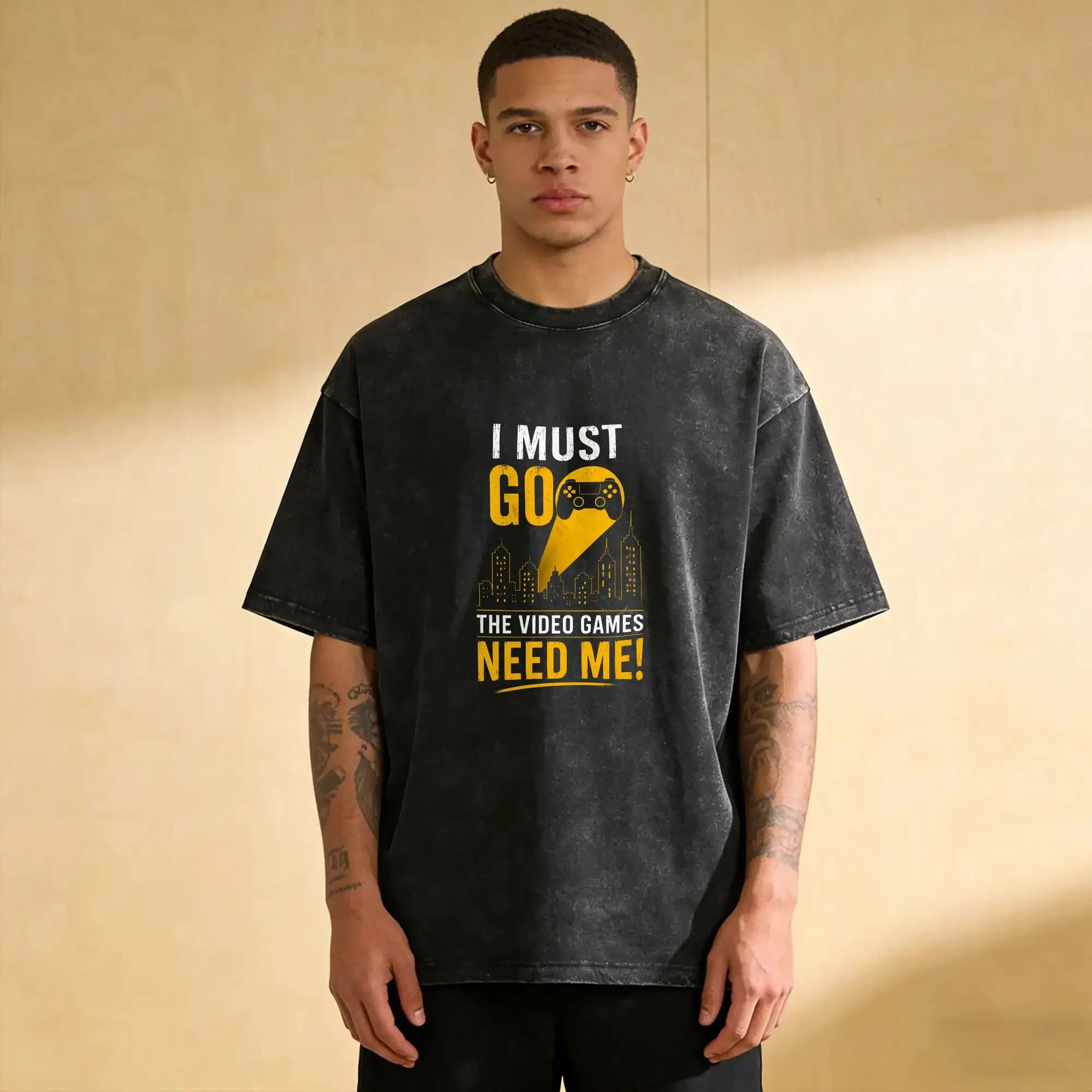 I Must Go The Video Games Need Me Washed T Shirt Male Y2K Basic Casual T Shirts Beach O Neck Hip Hop Tee Shirt Oversized Tops