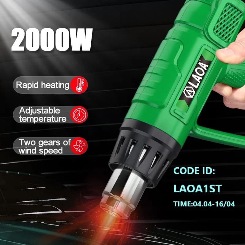 LAOA pistola ad aria calda 2000W pistola termica digitale pellicola per auto temperatura variabile per avvolgimento termoretraibile rimozione vernice/spelafili soffiatore termico