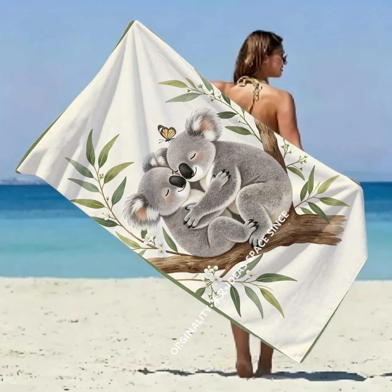 Cute Koala Couple Beach Towel Patterned Sunscreen And Windproof Suitable For Swimming Pool Camping Travel