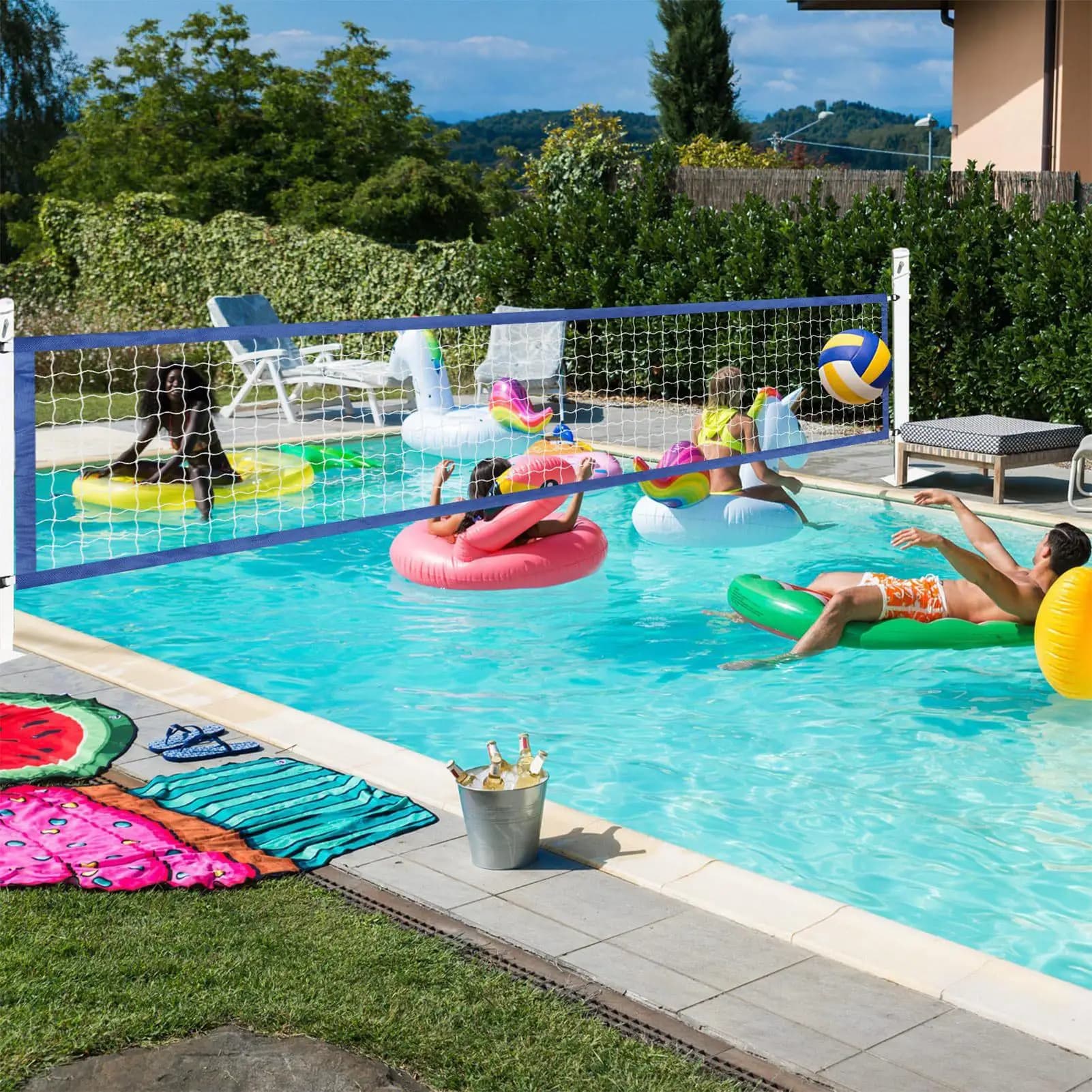Swimming Pool Volleyball Net Portable Water Volleyball Game Toy Adjustable Sport Equipment for Tennis Beach Party Family Kids