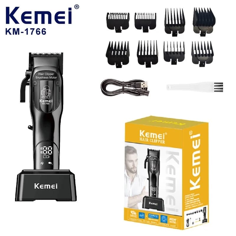 KEMEI km-1766 Tagliacapelli per etichette private Usb Pro Barber Machine Tagliacapelli Bldc con base di ricarica