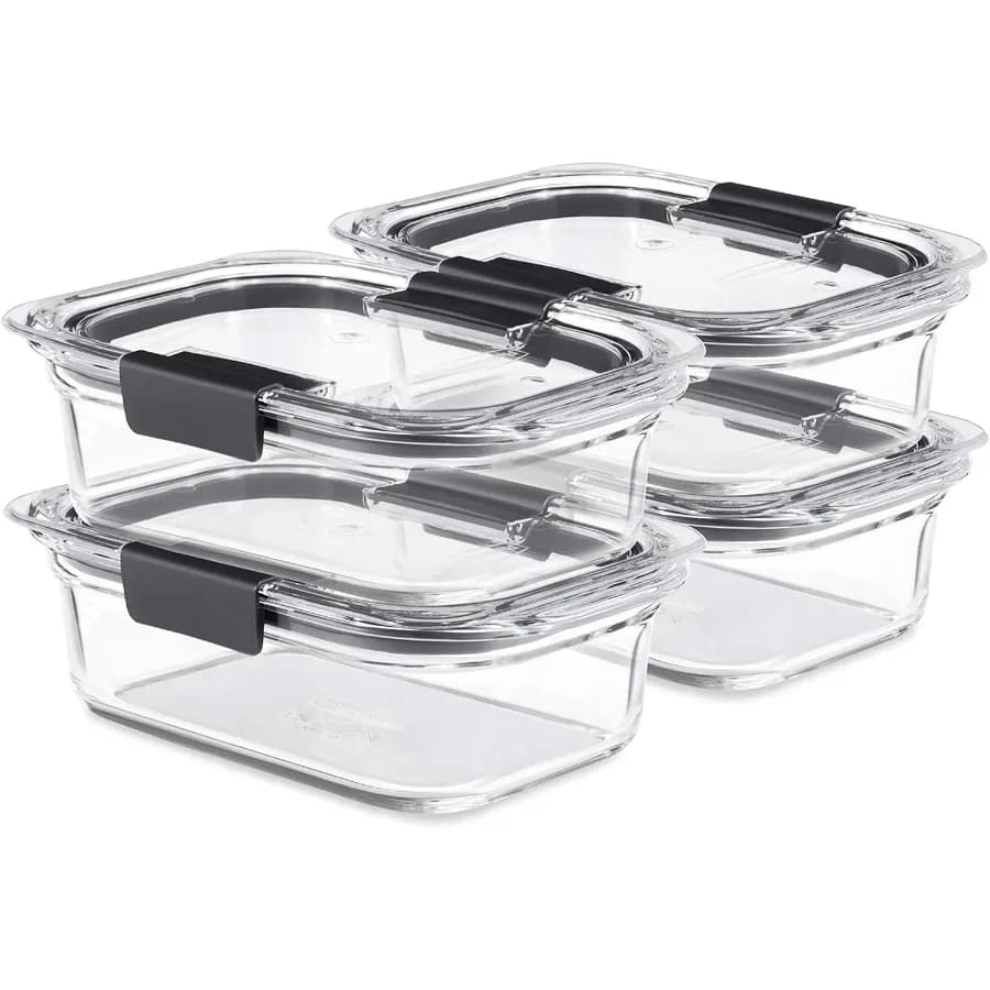 Rubbermaid Brilliance Contenitori per alimenti in vetro da 3,2 tazze, set di 4 trasparenti a prova di perdite, senza BPA, ideali per il frigorifero della preparazione dei pasti
