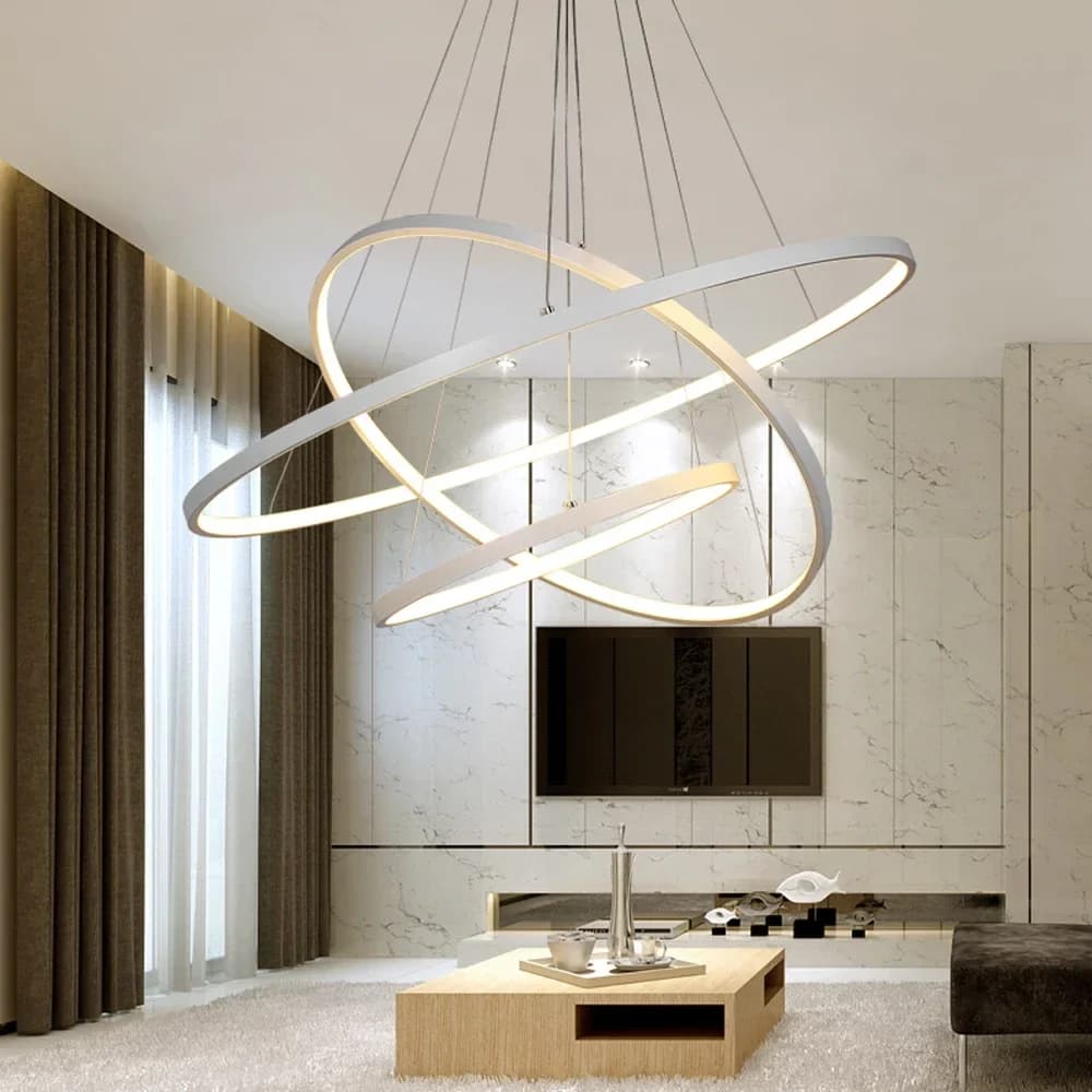 Lampadario moderno a led con illuminazione a lustro ad anello con lampade in alluminio telecomandate per sala da pranzo, camera da letto, ristorante, apparecchi Avize