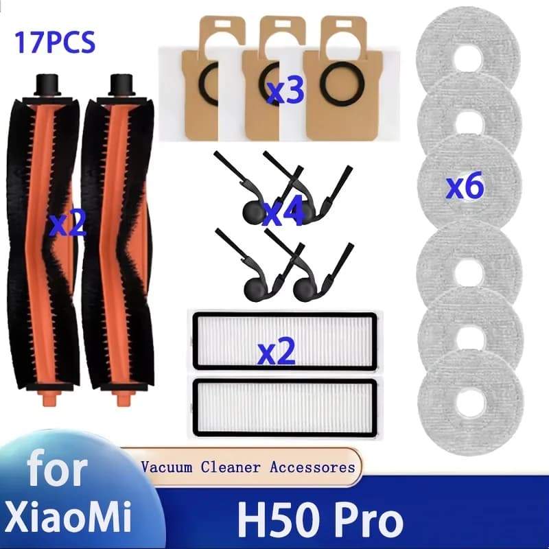 Main Brush, Side Brush, Mop, HEPA Filter, Dust Bag, Suitable for Xiaomi H50 PRO Robot Vacuum Accessories