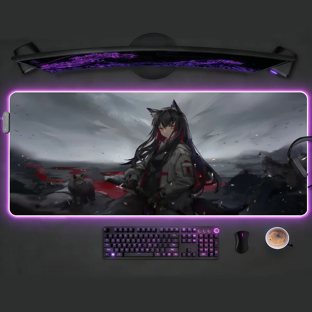 Tappetino per mouse Arknights Texas RGB LED, tappetino da scrivania antiscivolo, accessori da gioco in gomma, tappetino grande XXL per tastiera da ufficio e computer