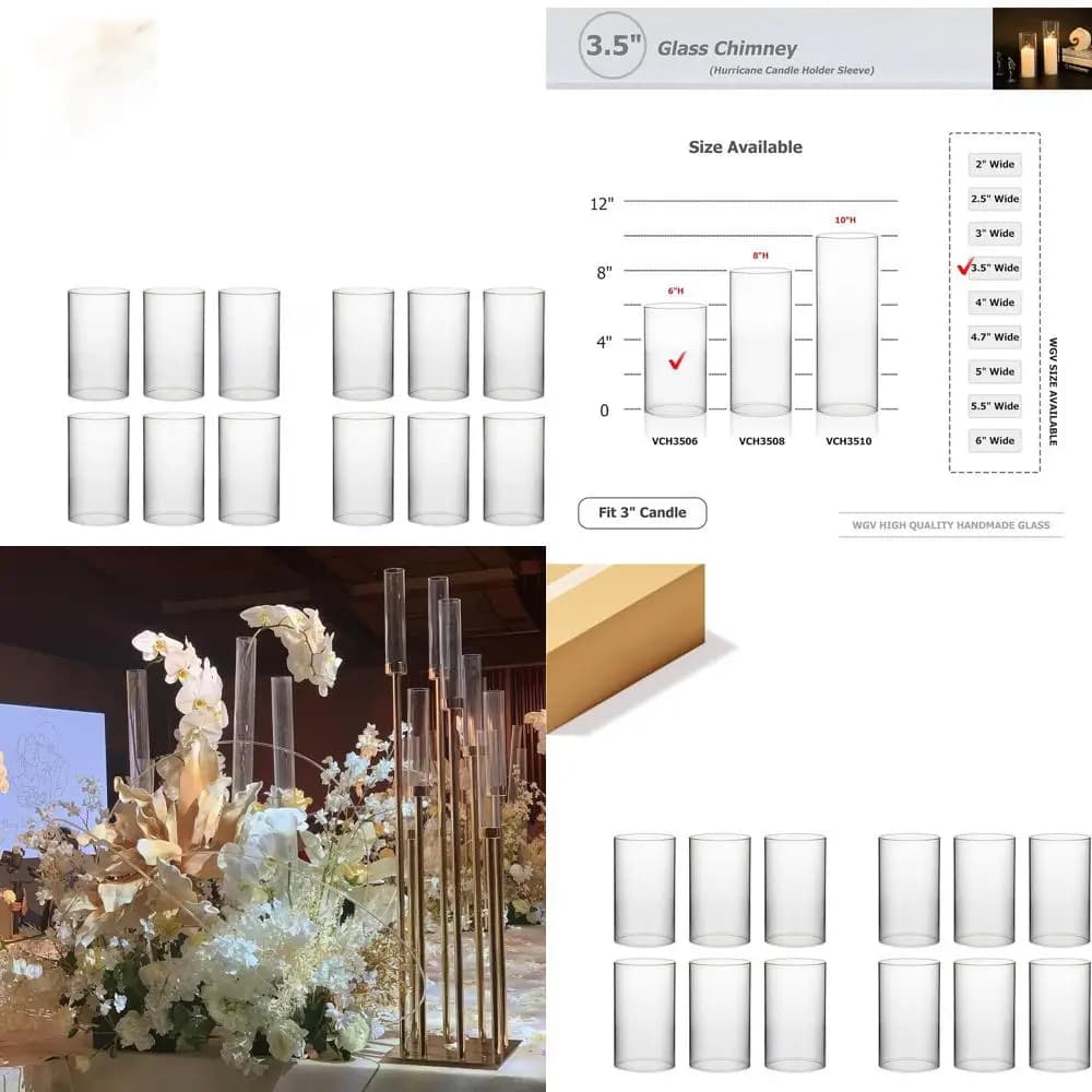 Set of 12 Transparent Glass Cylinder Wallet, Diameter 3.5 cm, Height 6 cm, Open lampshades