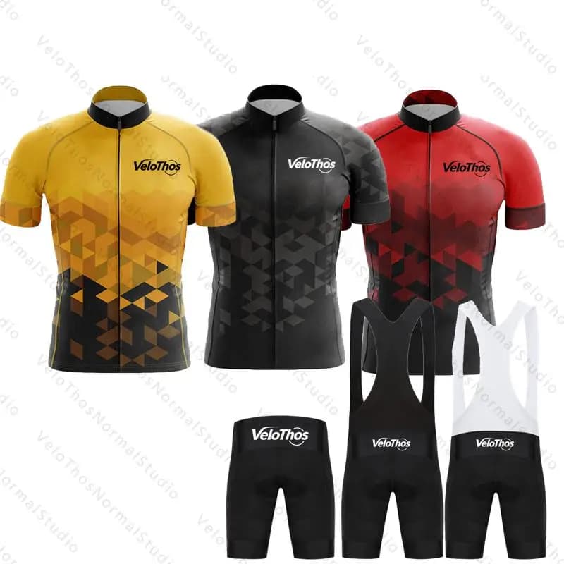 VeloThos Cycling Jersey Set Short sleeve and Bib Shorts Pro Race Bicycle Clothing MTB Ropa Maillot Summer for Men Sport Camping