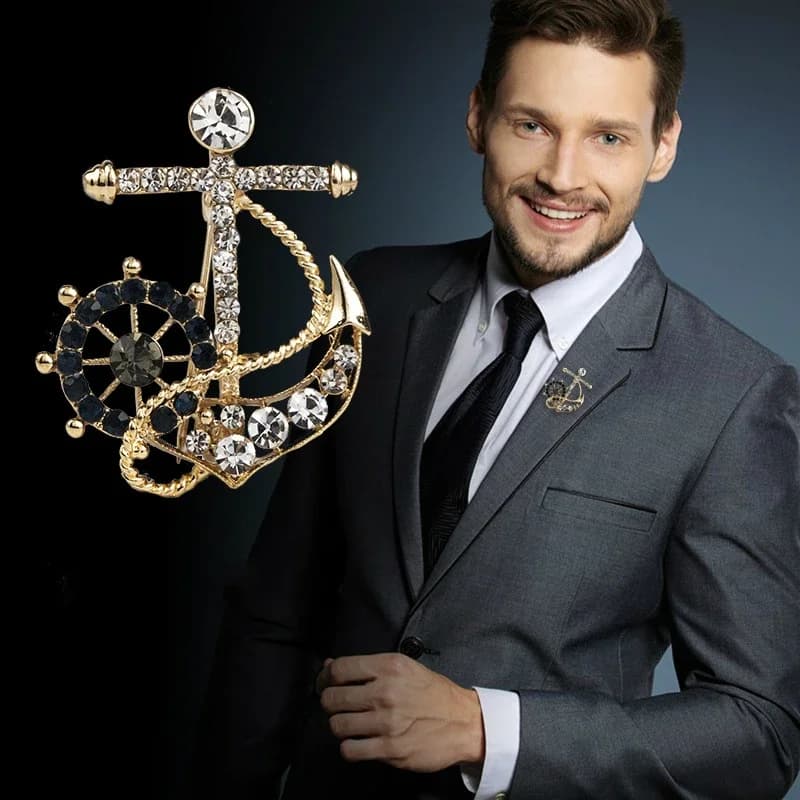 Timone navale Spille di ancoraggio Spille Strass Abito da uomo Camicia Colletto Spilla Spilla in metallo Donna Uomo Distintivo Accessori per gioielli