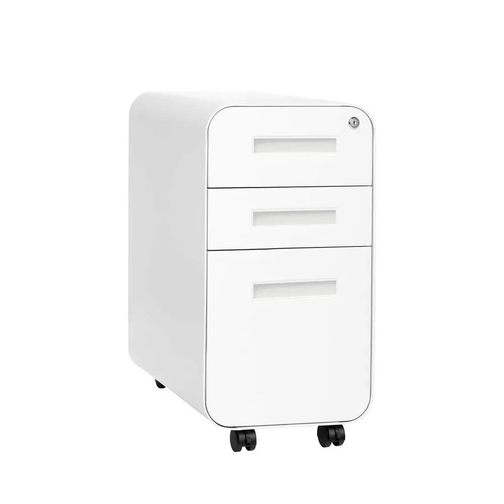 Armadietto Portadocumenti Mobile Slim a 3 Cassetti con Serratura, Armadietto in Metallo Sotto Scrivania, per Cartelle Formato Letter/Legal, con Ruote e Supporti