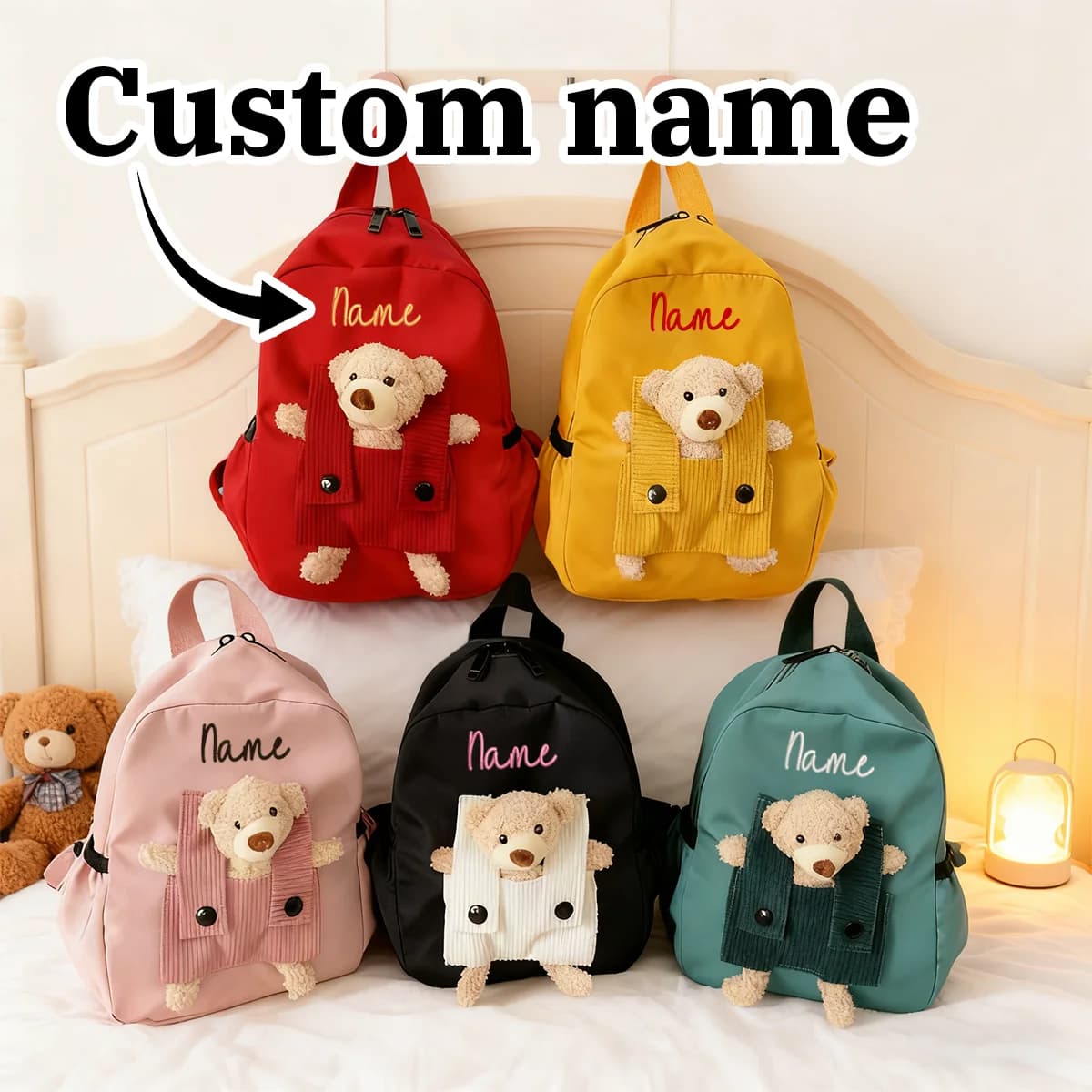 Zaino per bambini con nome ricamato personalizzato, articoli scolastici per bambini, zaino con animali dei cartoni animati