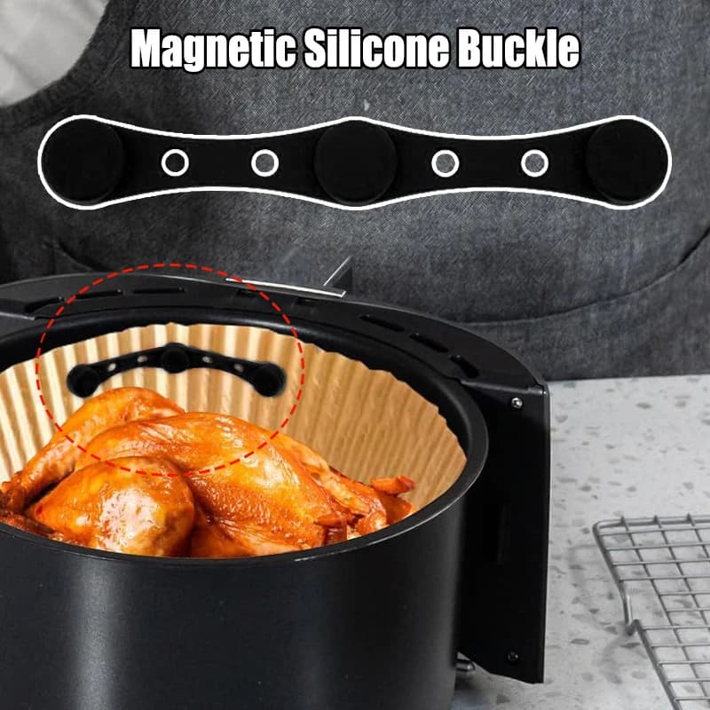 Magnete per friggitrice ad aria Fibbia in silicone Fibbia magnetica riutilizzabile ad alta temperatura per tenere giù rivestimenti di carta pergamena che impediscono la combustione