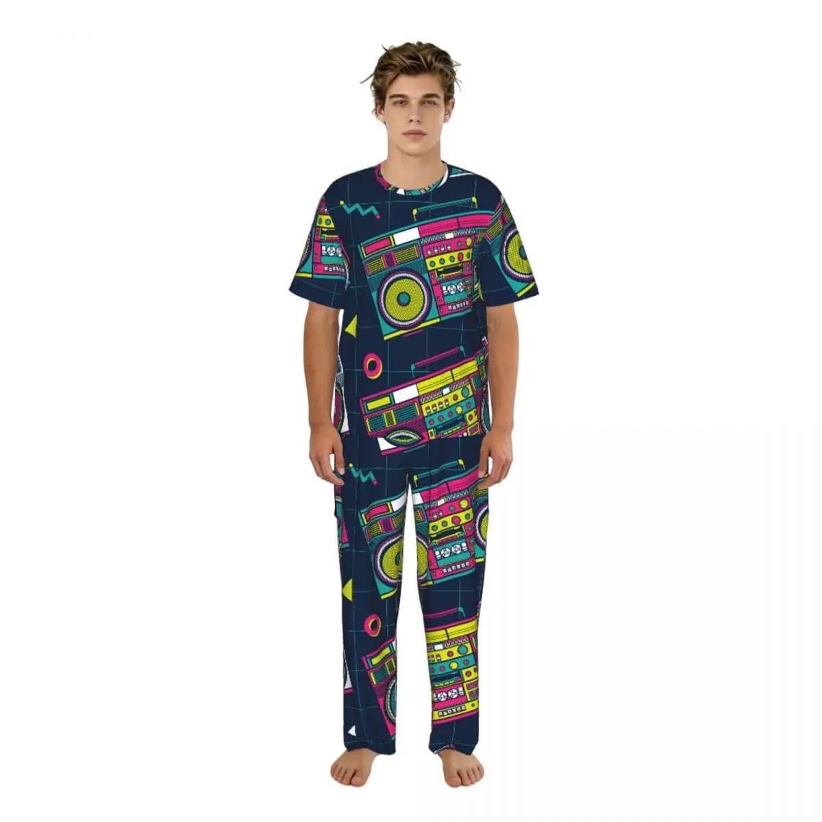 Men's Pijama Set Retro Style 80's with Motivo Radio Boombox, Sleeves Court, Spring-Summer, Nightwear Male