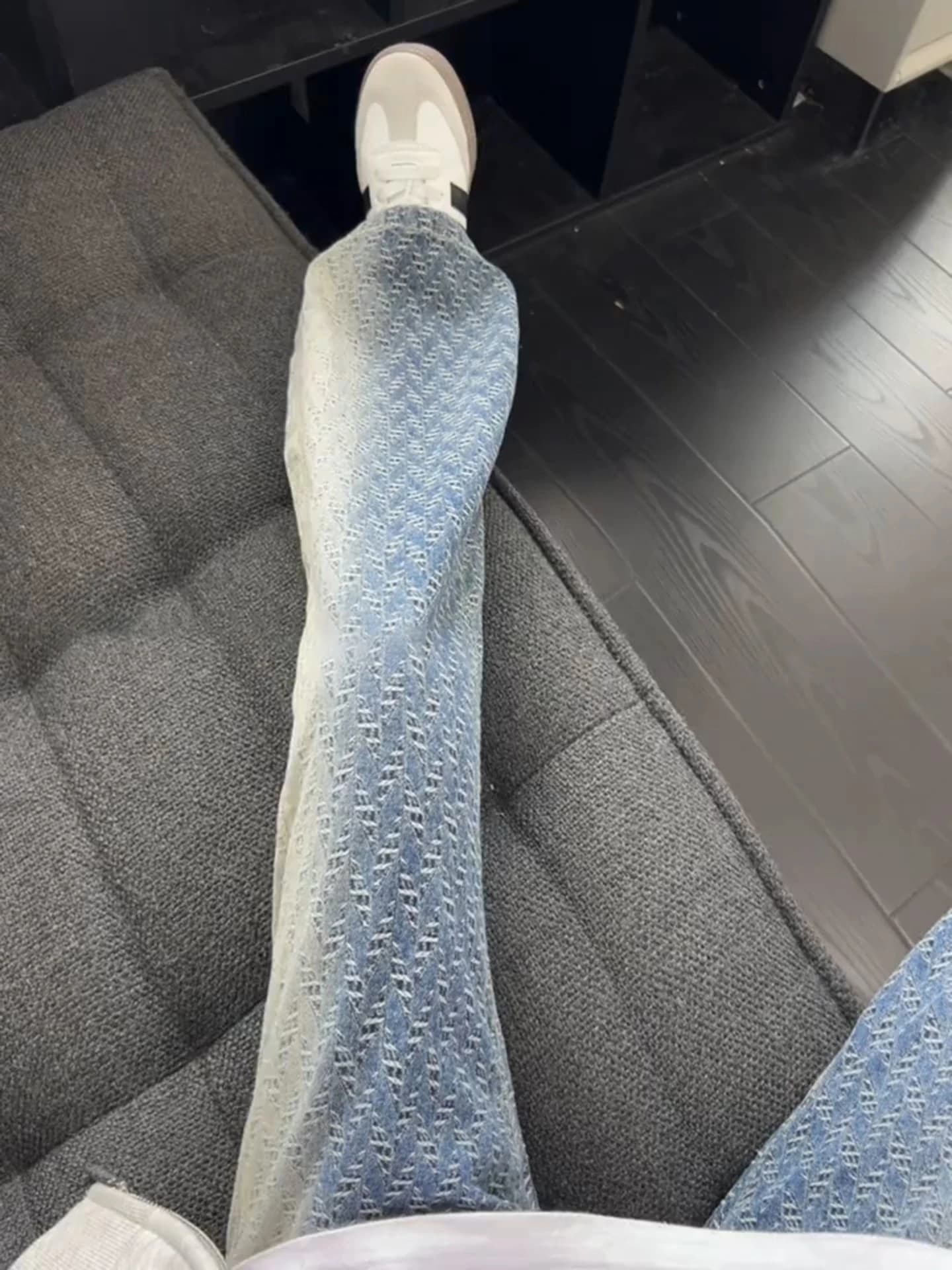 Low Waist adient Color Embroidered Denim Jeans Men's Faion Brand Design Straight Leg Bell Bot Blue Jeans Casual Wear