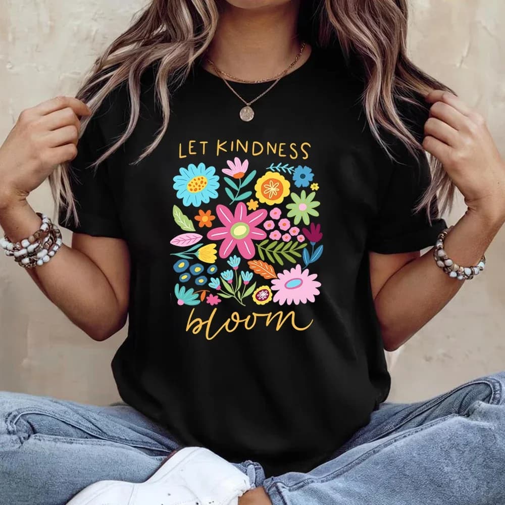 Lascia che la gentilezza Bloom T Shirt Be Cool Be Kind Retro Flower Tshirt Ispirazione Camicie da donna Estetica Floreale Gentilezza Tee Vintage
