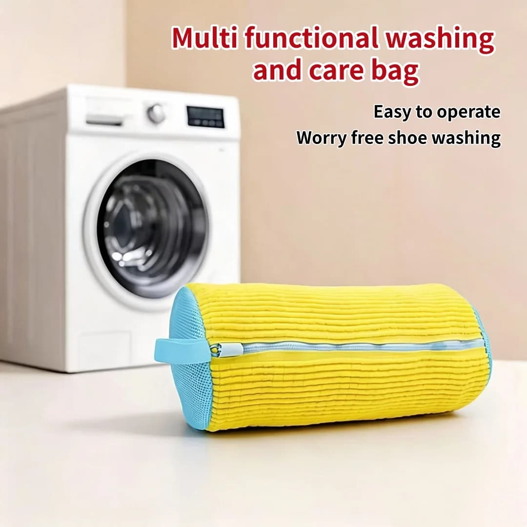 Shoe washing machine bag, shoe laundry bag, sports shoe and tennis shoe cleaning bag, with zipper and fluffy fiber, reusable