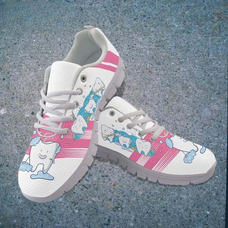 Women's sneakers Cute Cartoon Tooth Pattern Tennis Shoes Casual Round Toe Lace Up Dentist Running Sport Shoes Flats New