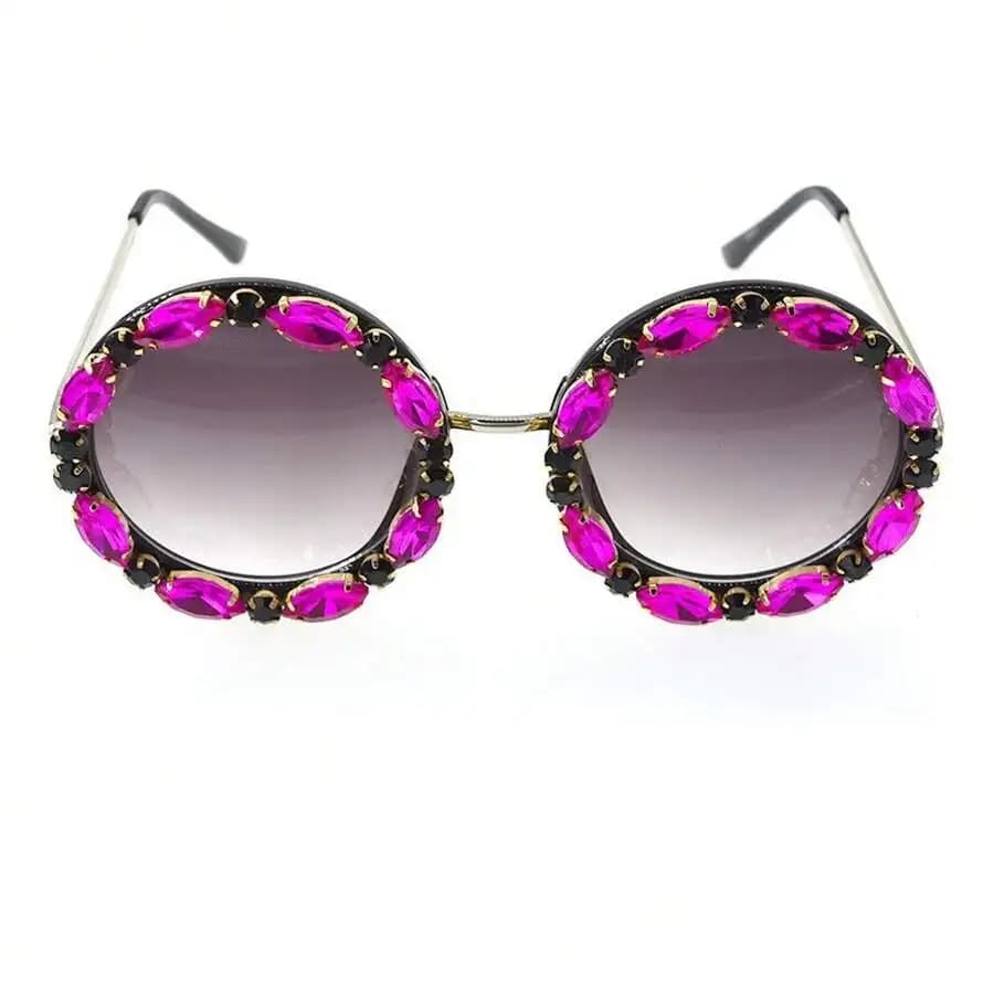 1 Pc Pair Of Rhinestone Glasses With Personalized Round Frame Decoration