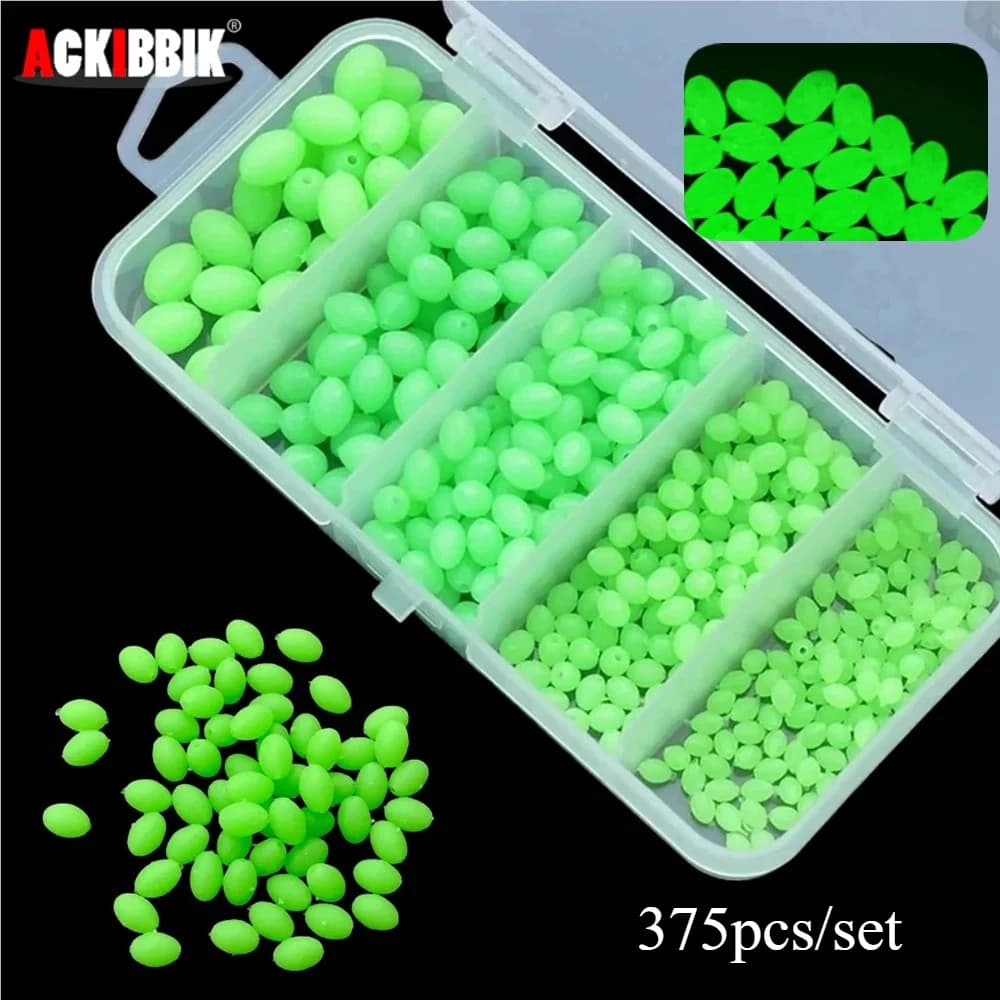 Ackibbik 375 pcs/box Fishing Luminous Beads Accessories For Sea Fishing Beams Seafood Soft Sea Fishing Rich Night Fishing Bead