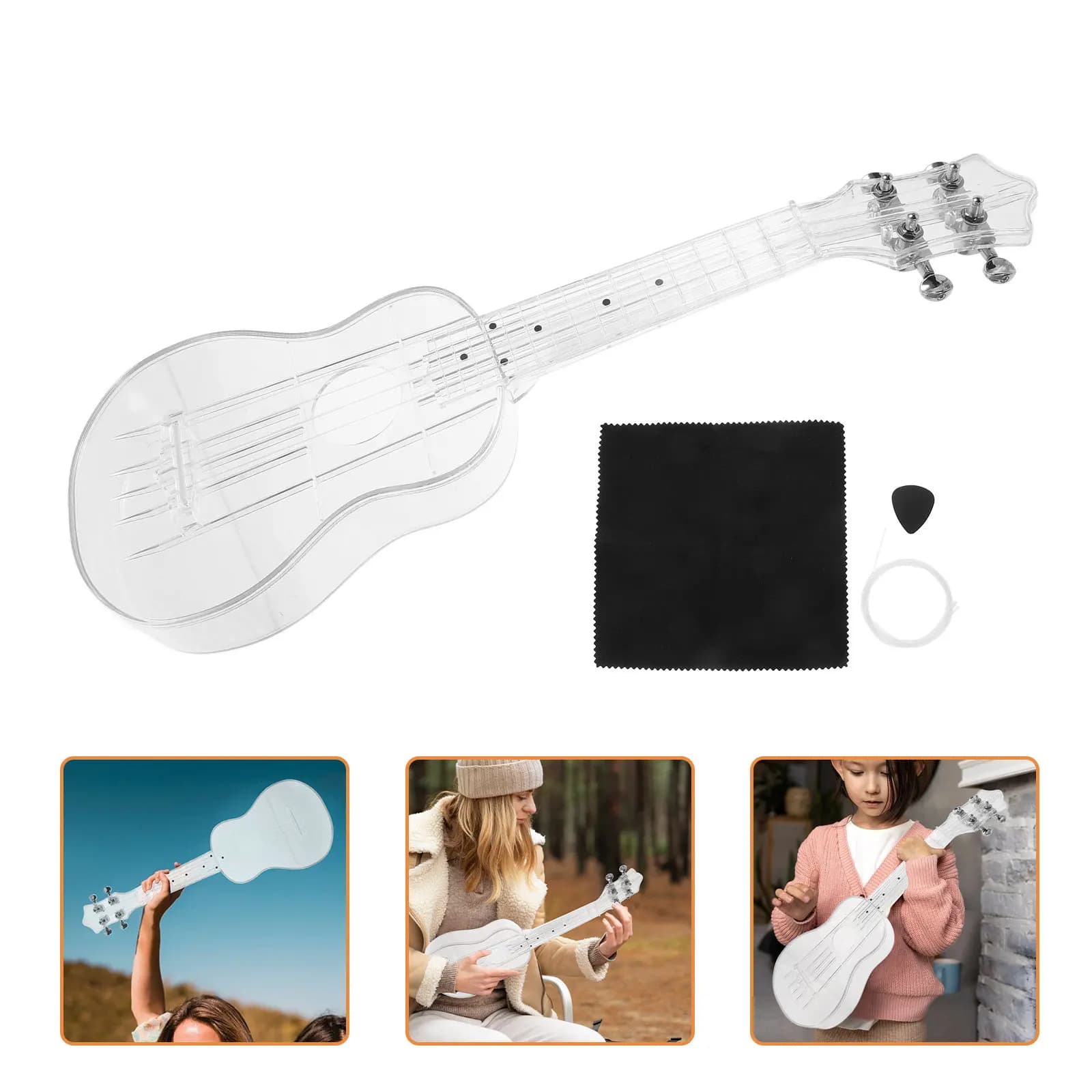 1 set di ukulele trasparenti da 21 pollici in composito, ukulele portatile professionale per principianti, adulti, bambini, per iniziare a suonare.